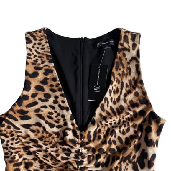 INC Bodycon Dress Size Small Cheetah Print Silhouette Sleeveless Ruched New - Picture 5 of 13